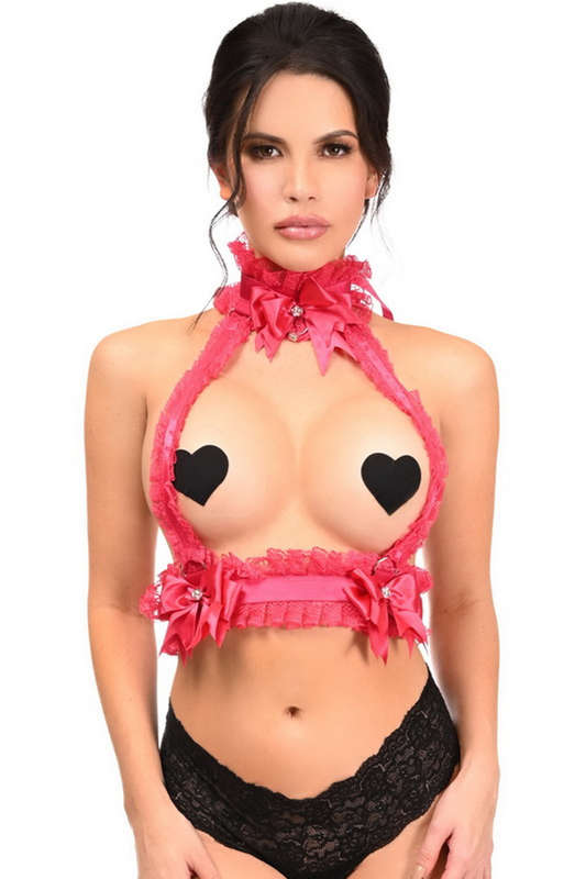 Fuchsia Lace Double Strap Body Harness