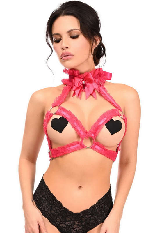 Fuchsia Lace Triangle Top Body Harness