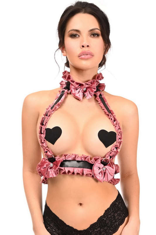 Plus Size Dusty Rose Velvet Double Strap Body Harness