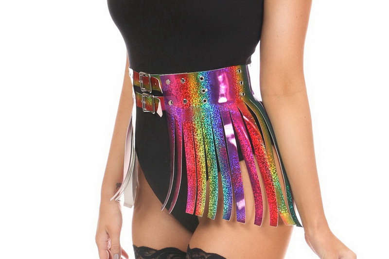 Rainbow Glitter Fringe Mini Skirt