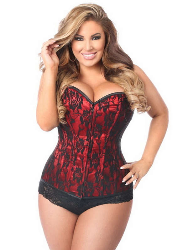 Plus Size Lavish Red Lace Front Zipper Corset