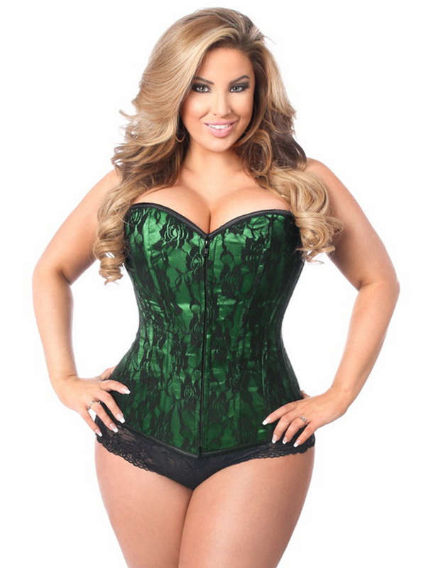 Plus Size Lavish Green Lace Front Zipper Corset