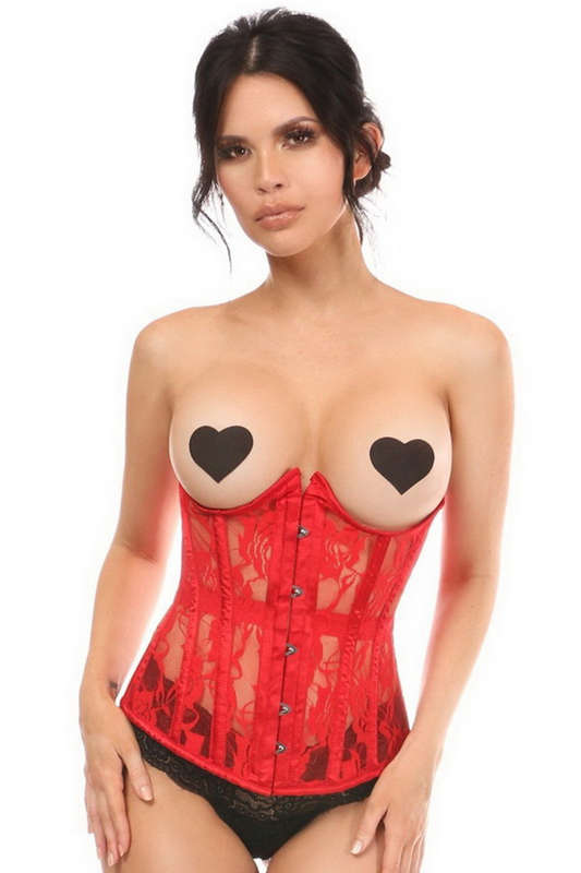 Plus Size Lavish Red Sheer Lace Underwire Underbust Corset