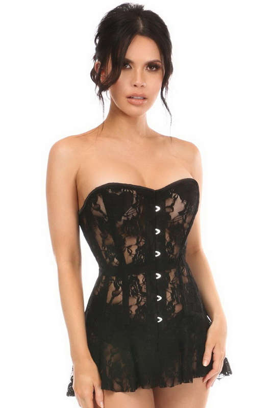 Plus Size Lavish Black Sheer Lace Corset Dress