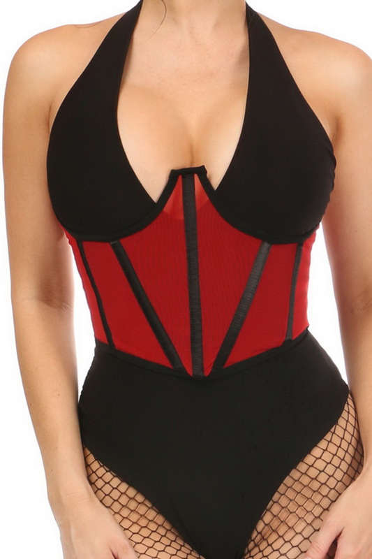 Lavish Red Mesh Underbust Corset