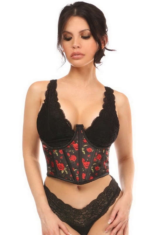 Plus Size Lavish Red Roses Satin Underbust Corset