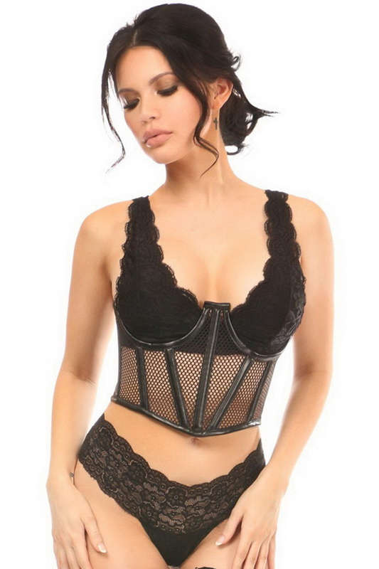 Plus Size Lavish Black Fishnet Underwire Underbust Corset Set