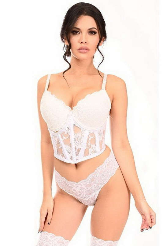 Lavish White Sheer Lace Underwire Underbust Corset Set