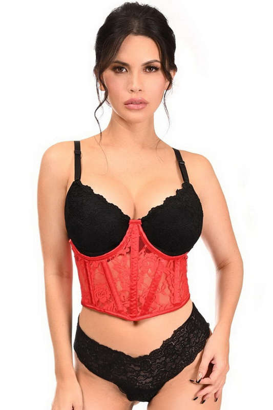 Lavish Red Sheer Lace Underwire Underbust Corset Set