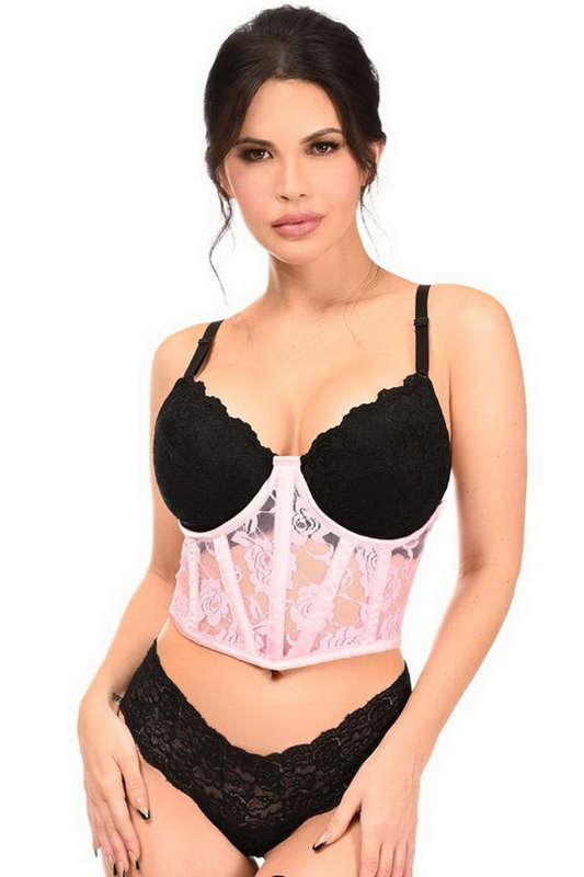 Lavish Light Pink Sheer Lace Underwire Underbust Corset Set