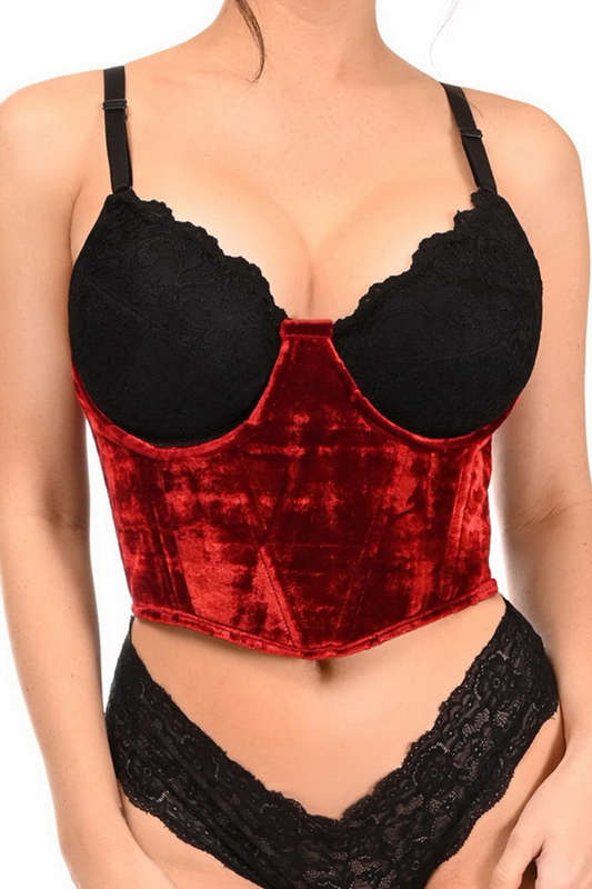 Lavish Red Velvet Underwire Underbust Corset