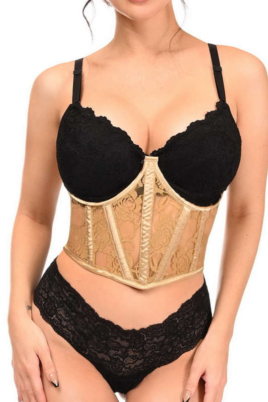Plus Size Lavish Beige Sheer Lace Underwire Underbust Corset