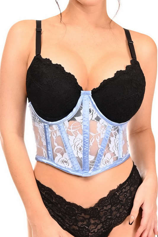 Plus Size Lavish Blue Sheer Lace Waist Cincher Corset