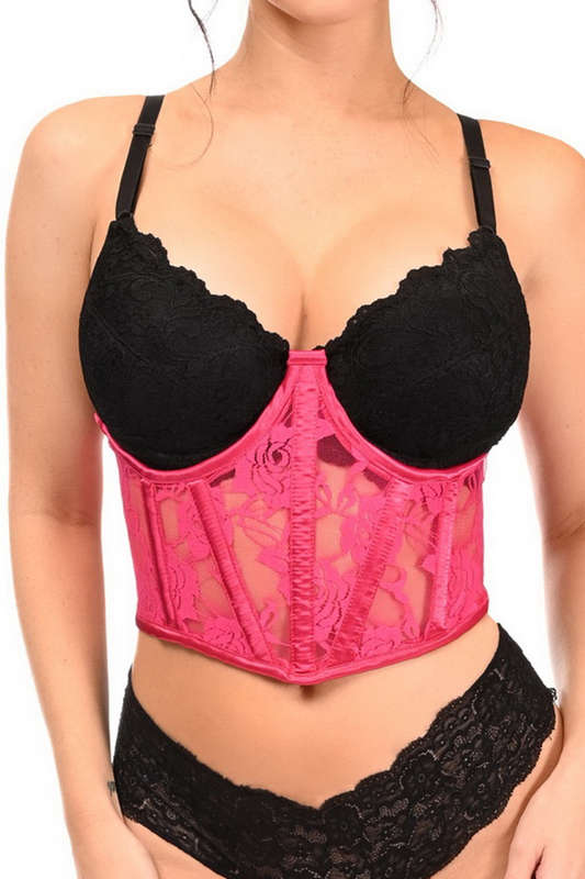 Plus Size Lavish Fuchsia Sheer Lace Underwire Underbust Corset