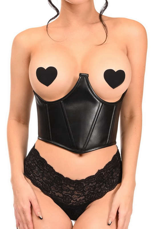 Plus Size Lavish Black Faux Leather Underwire Underbust Corset