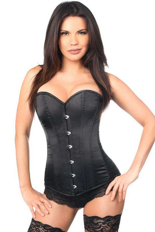 Plus Size Lavish Black Satin Busk Closure Corset