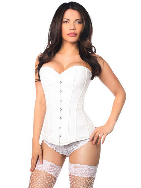 White Brocade Bridal Steel Boned Corset