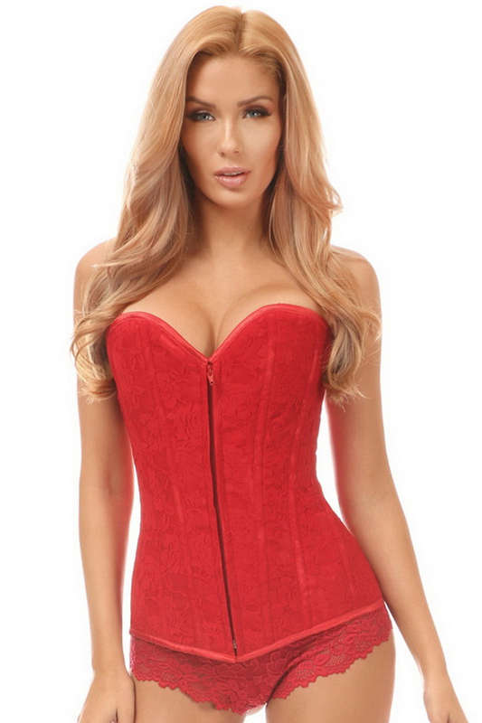 Plus Size Lavish Red Lace Zipper Front Corset