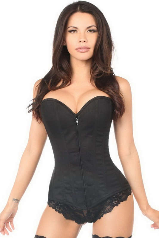 Lavish Black Cotton Front Zipper Corset