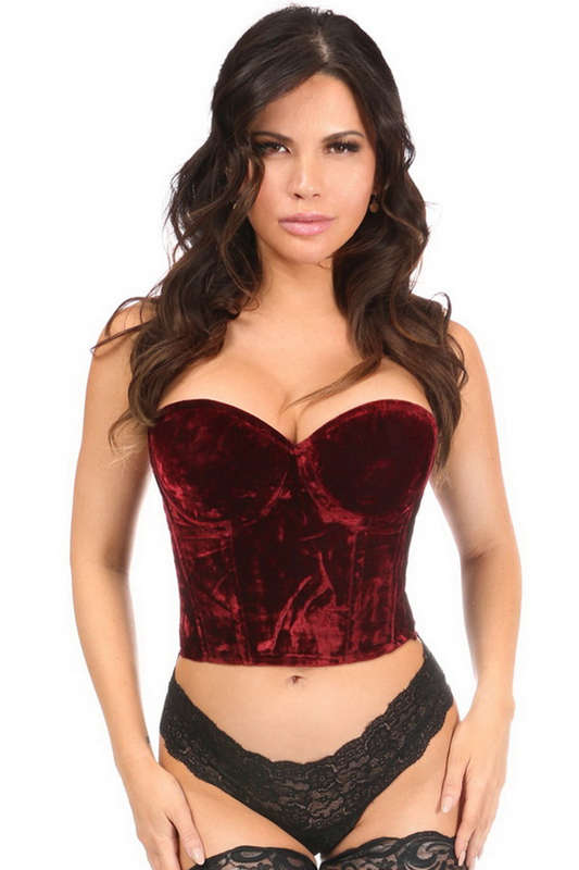 Plus Size Lavish Dark Red Crushed Velvet Bustier