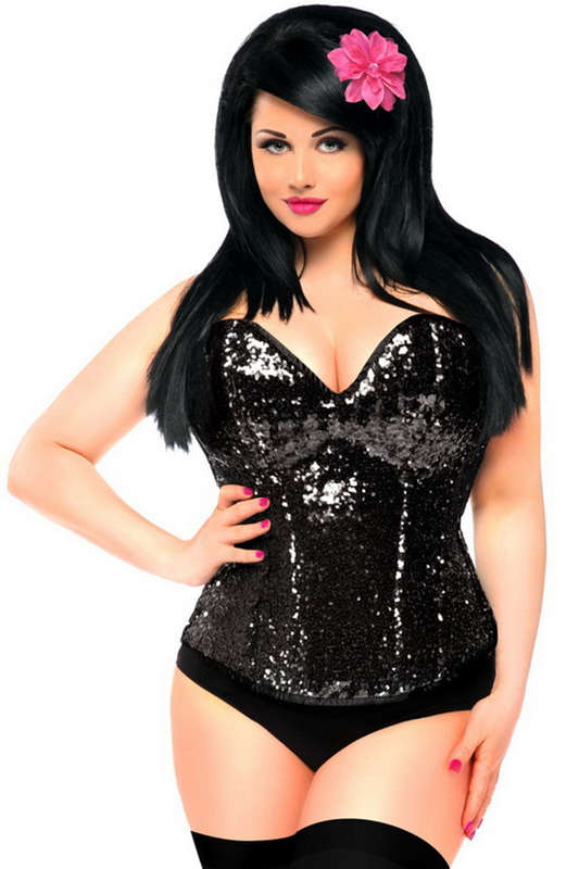 Top Drawer Black Sequin Steel Boned Corset