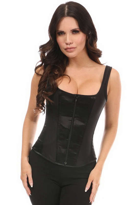 Plus Size Black Satin Steel Boned Corset