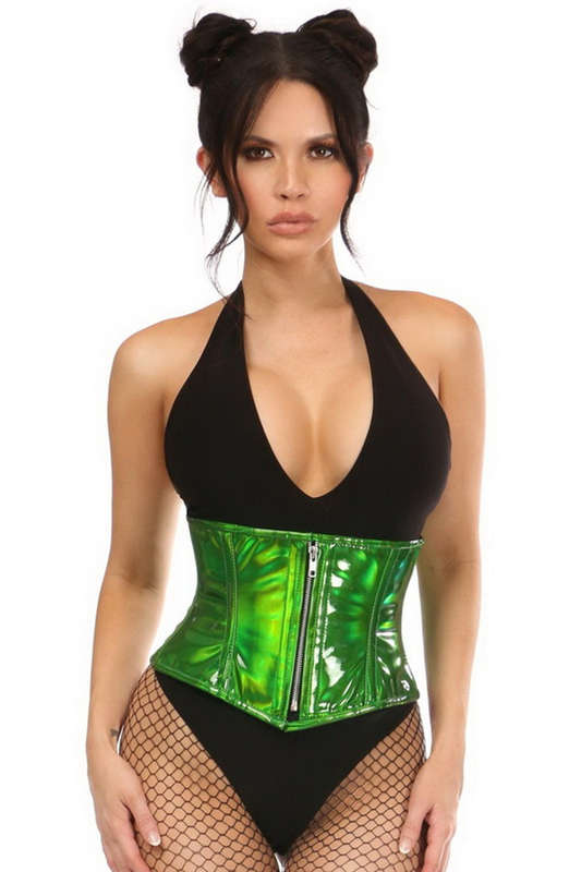 Plus Size Top Drawer Green Holo Steel Boned Mini Cincher