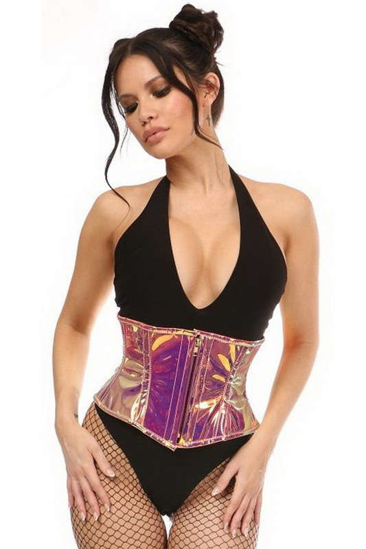 Plus Size Rainbow Gold Holo Steel Boned Mini Cincher