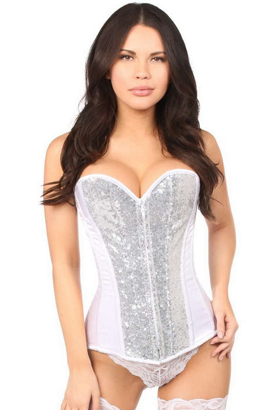 Plus Size Top Drawer White & Silver Sequin Corset