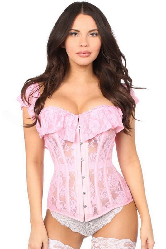 Plus Size Top Drawer Light Pink Sheer Lace Corset