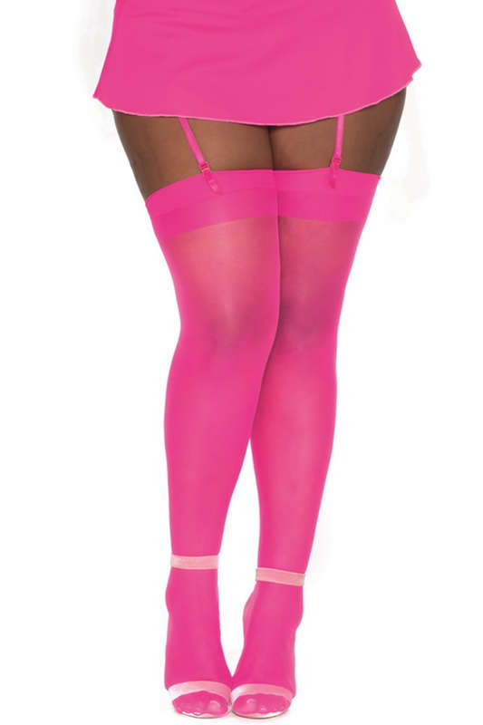Plus Size Hot Pink Back Seam Sheer Thigh High Stockings