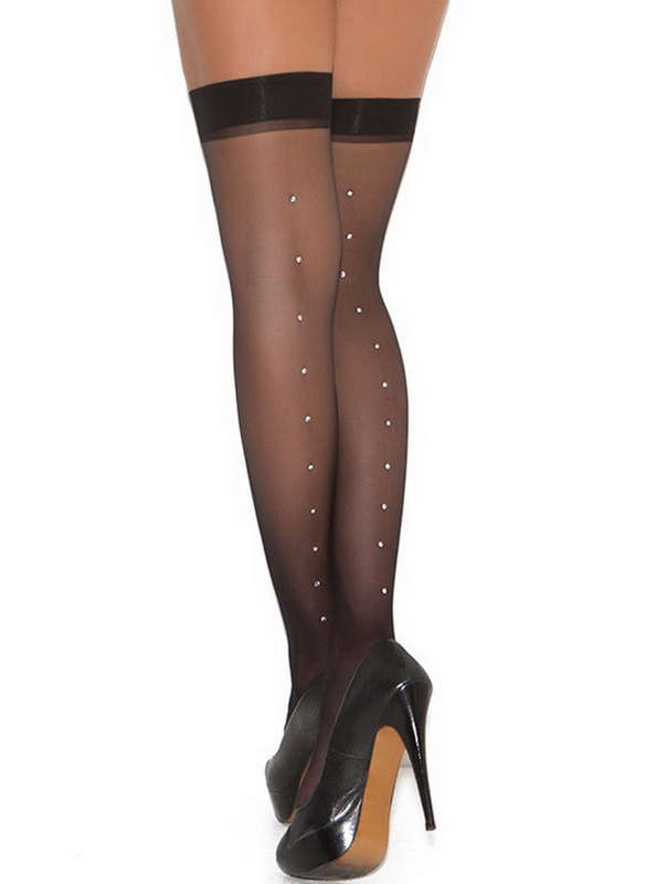 Rhineston Back Seam Sheer Thigh Highs