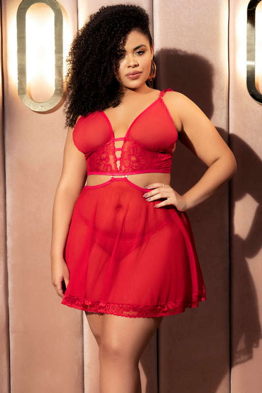 Plus Size Love In Red Convertible Babydoll Set