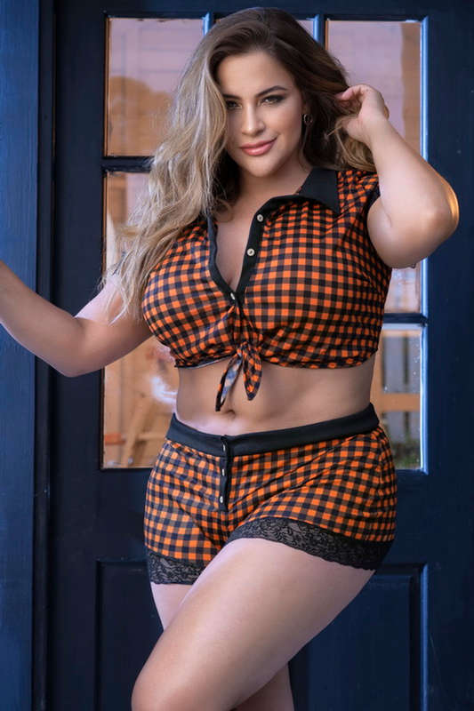 Plus Size Halloween Crop Top & Shorts Pajama Set