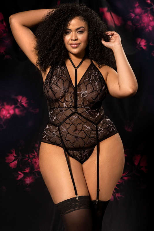 Plus Size Black Bicolor Lace Teddy