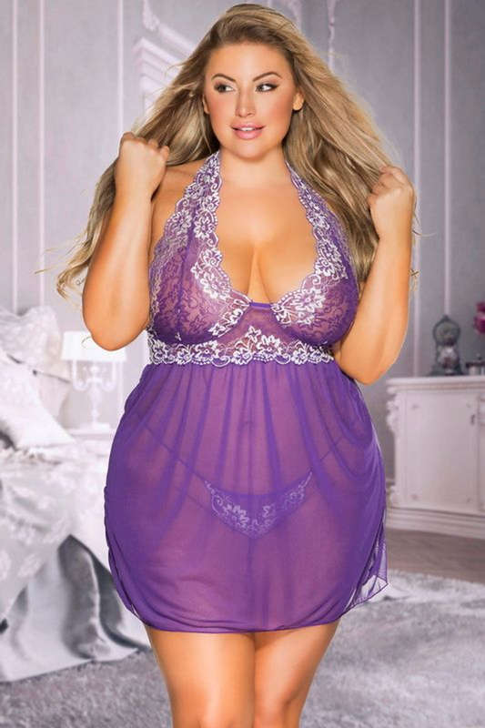 Plus Size Yours Truly Lace Babydoll & G-String Set