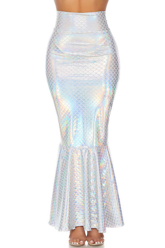 Silver & White Hologram Mermaid Costume Skirt