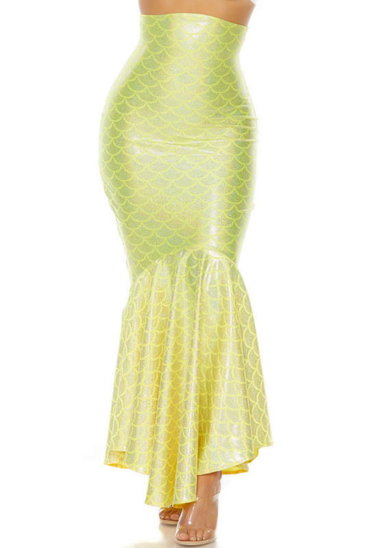 Neon Yellow Hologram Mermaid Costume Skirt