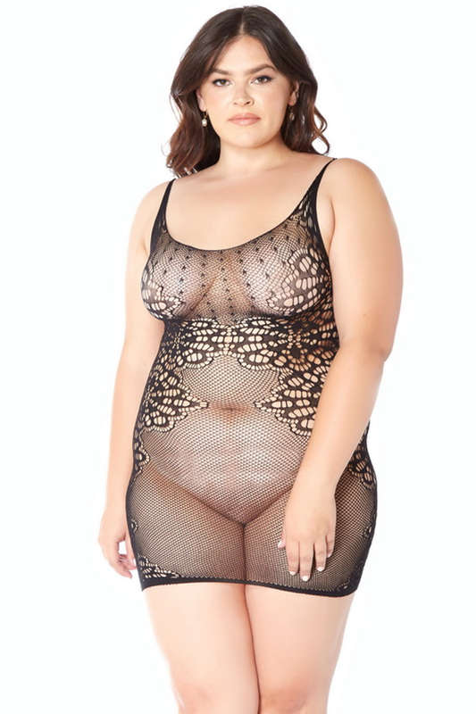 Plus Size Fishnet Floral Chemise