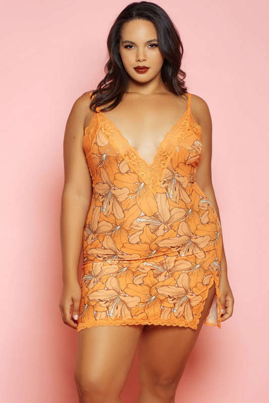 Plus Size Orange Floral Eyes On You Chemise