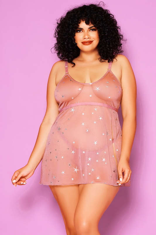 Plus Size Pink Starry Eyed Babydoll