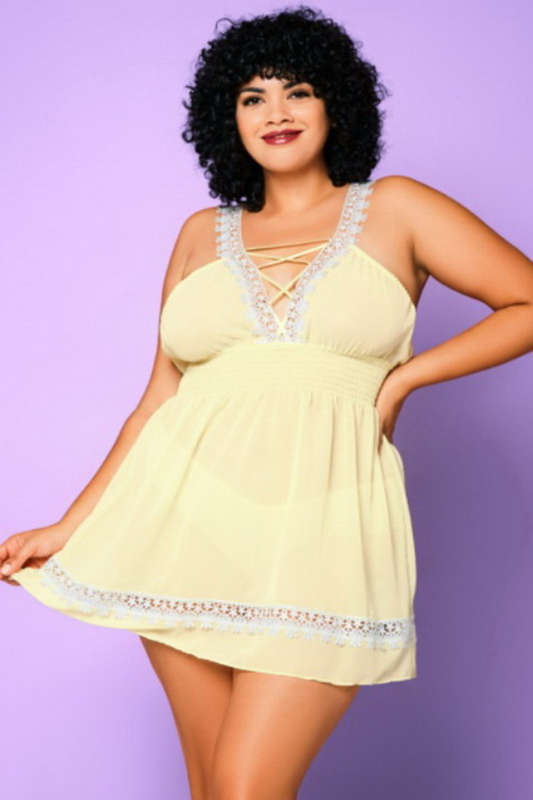 Plus Size Wild Flower Semi Sheer Lingerie Babydoll