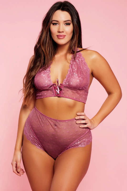 Plus Size Maroon Simone Bra Set