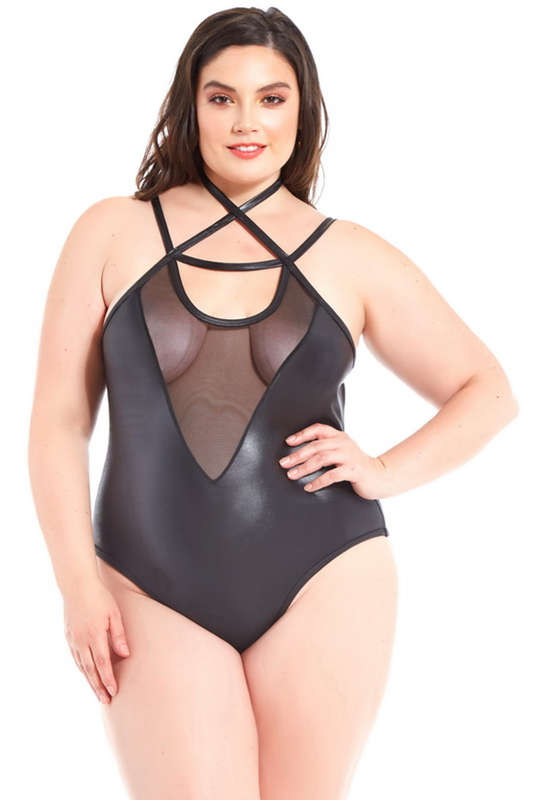 Plus Size Pleather Lingerie Teddy