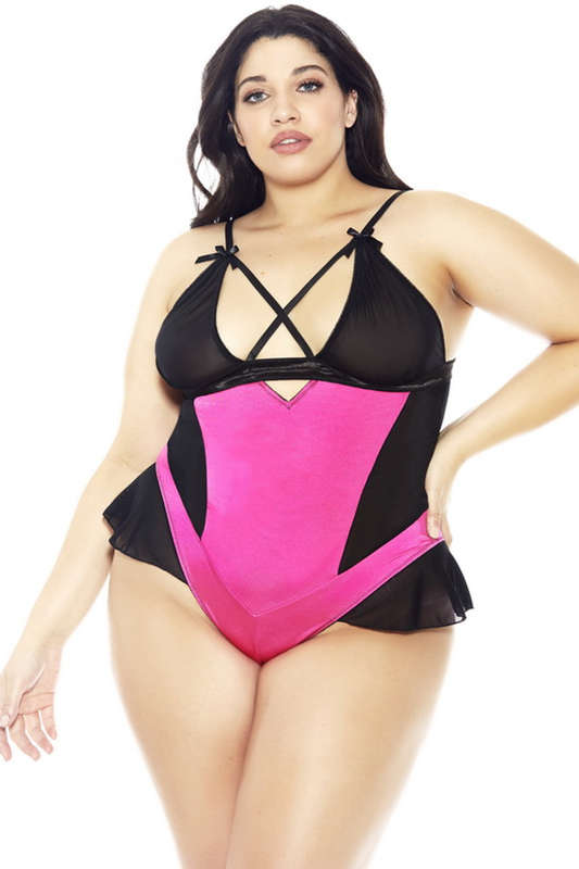 Plus Size Pink Microfiber Ruffle Teddy