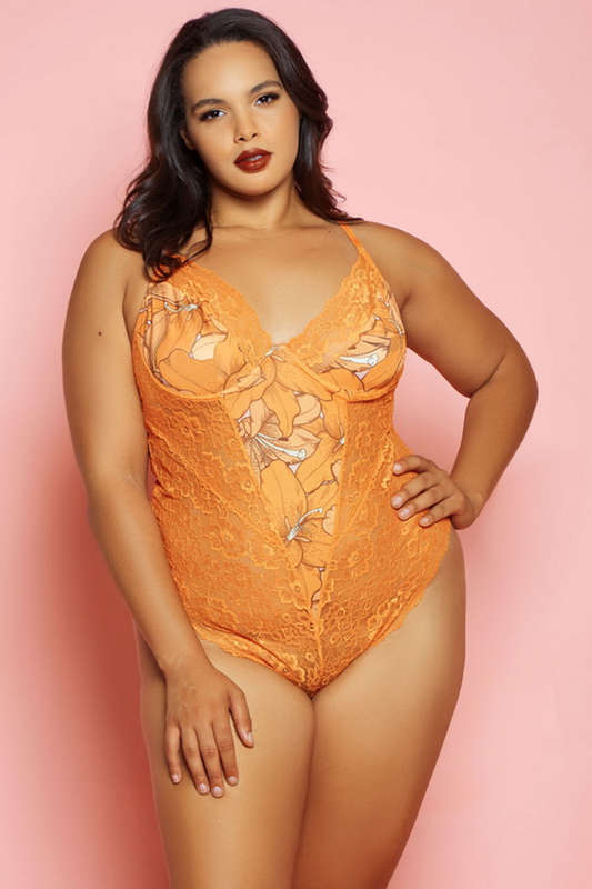 Plus Size Orange Floral Eyes On You Teddy