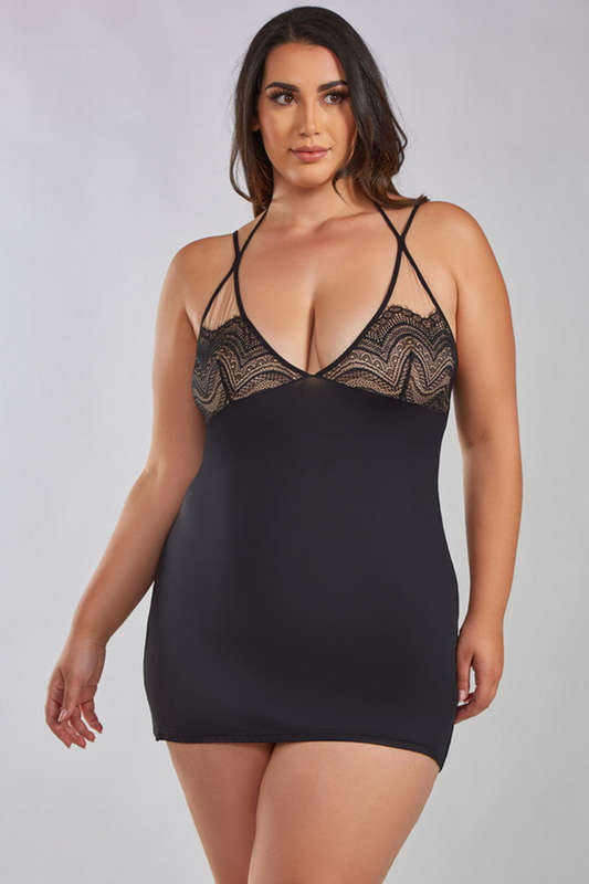 Plus Size Microfiber Lace Cup Babydoll
