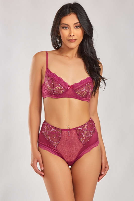 Wine Angeline Floral Lace Bra Lingerie Set