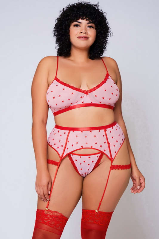 Plus Size Love In Paris Bra & Garterbelt Set
