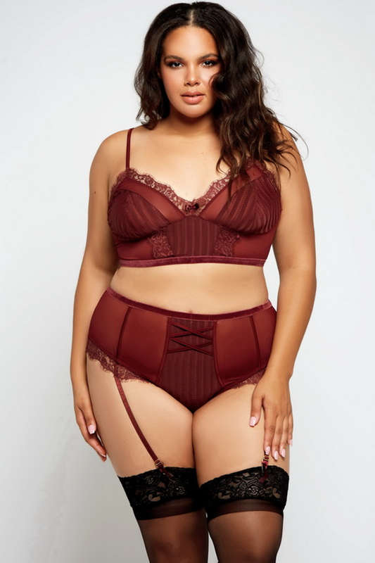 Plus Size Burgundy Selena Bra & Gartered Panty Set